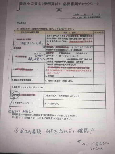 緊急小口資金必要書類チェックシート